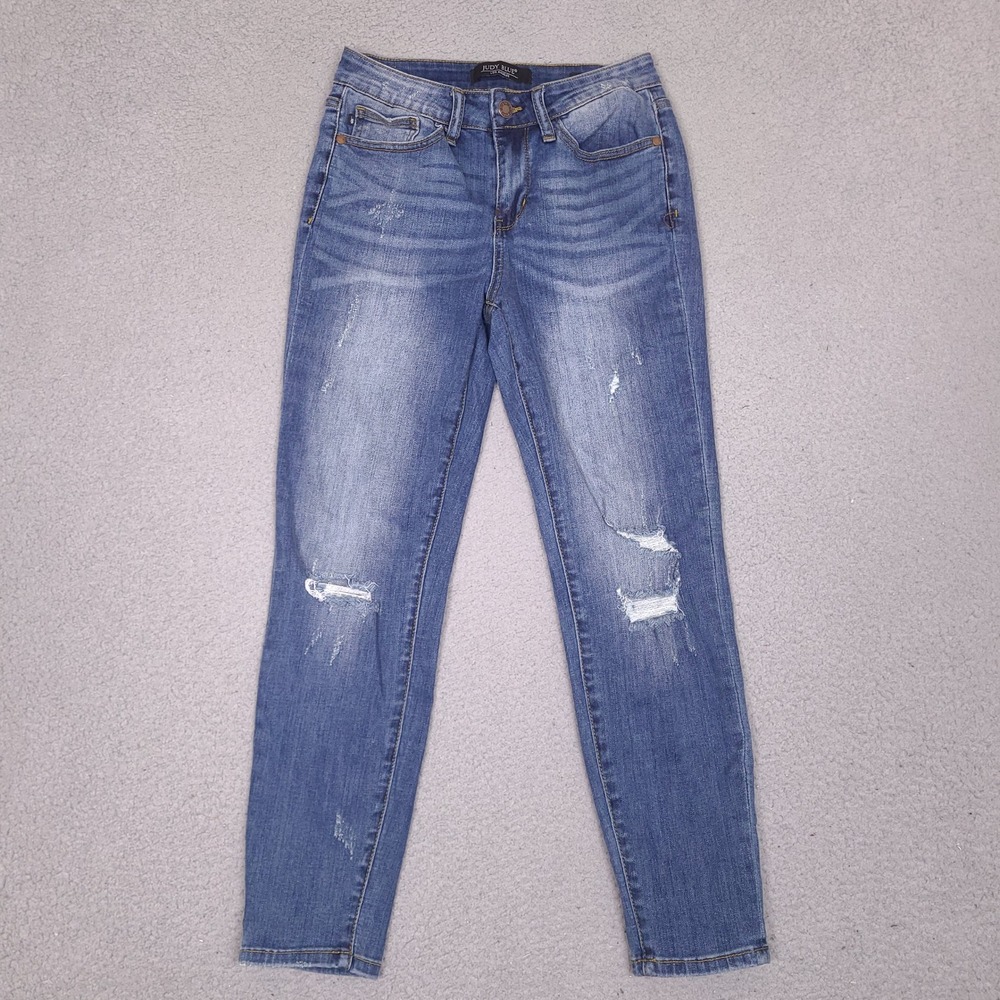 Judy‎ Blue Jeans Womens Size 28 Relaxed Fit Distressed Medium Wash JB8271 DK